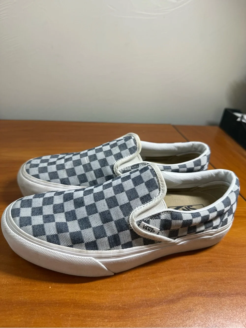 Vans Classic Checkerboard Slip-On Sneakers Navy Grey Skate Monochrome W9
